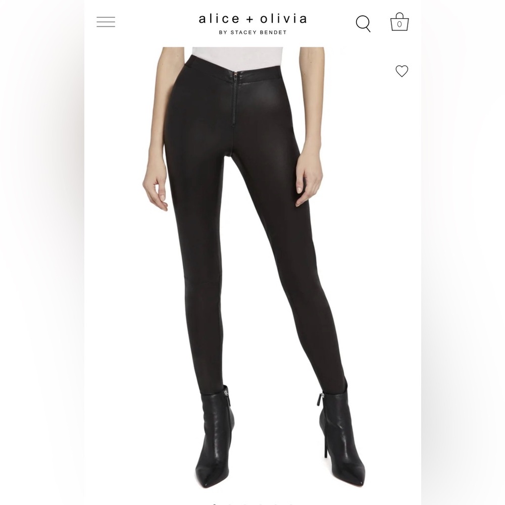 Alice & Olivia Black Women's lamb leather High-Waisted leggings